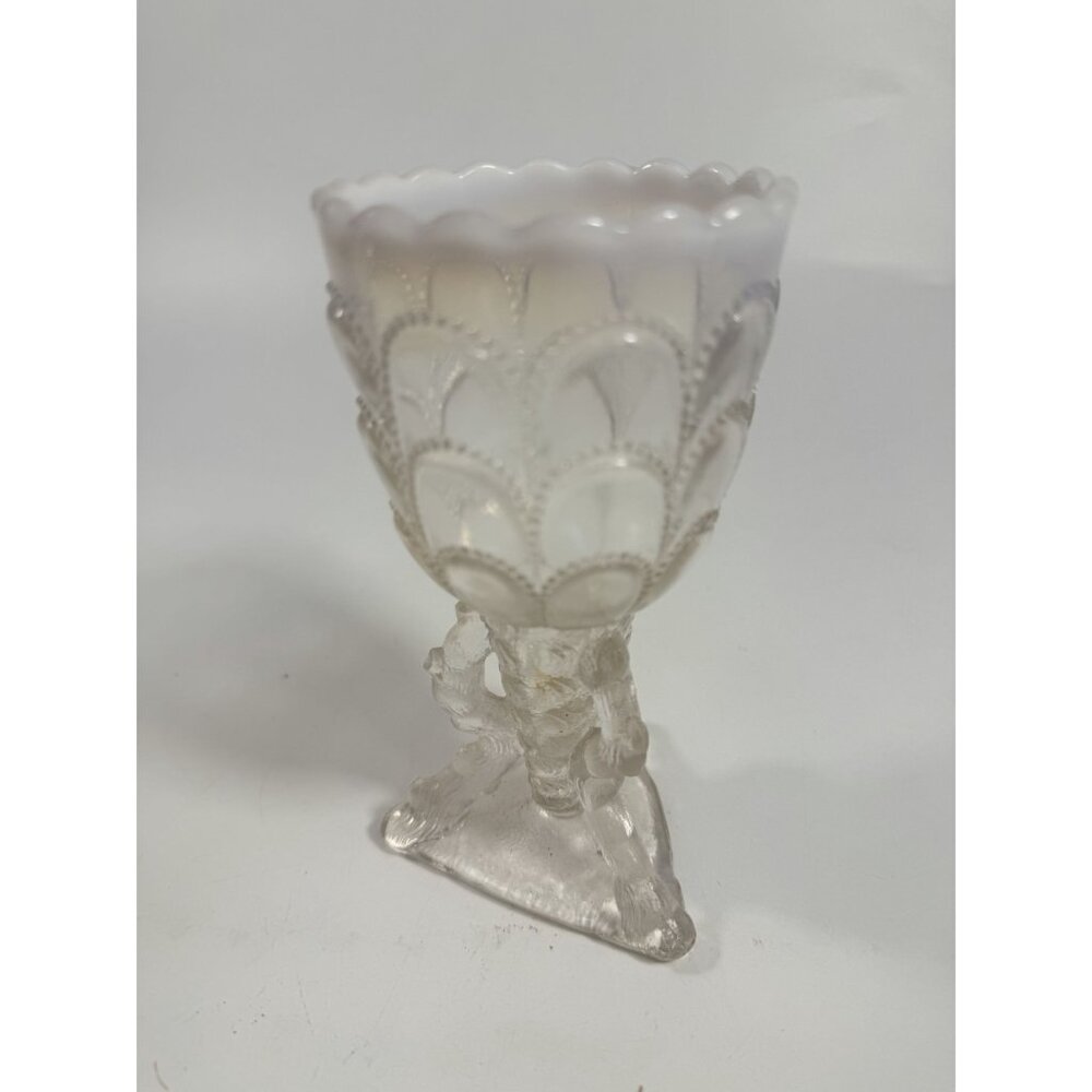 Footed Vase Glass Northwood Beads and Bark White Opalescent Vase Decorative Cup - Picture 11 of 16